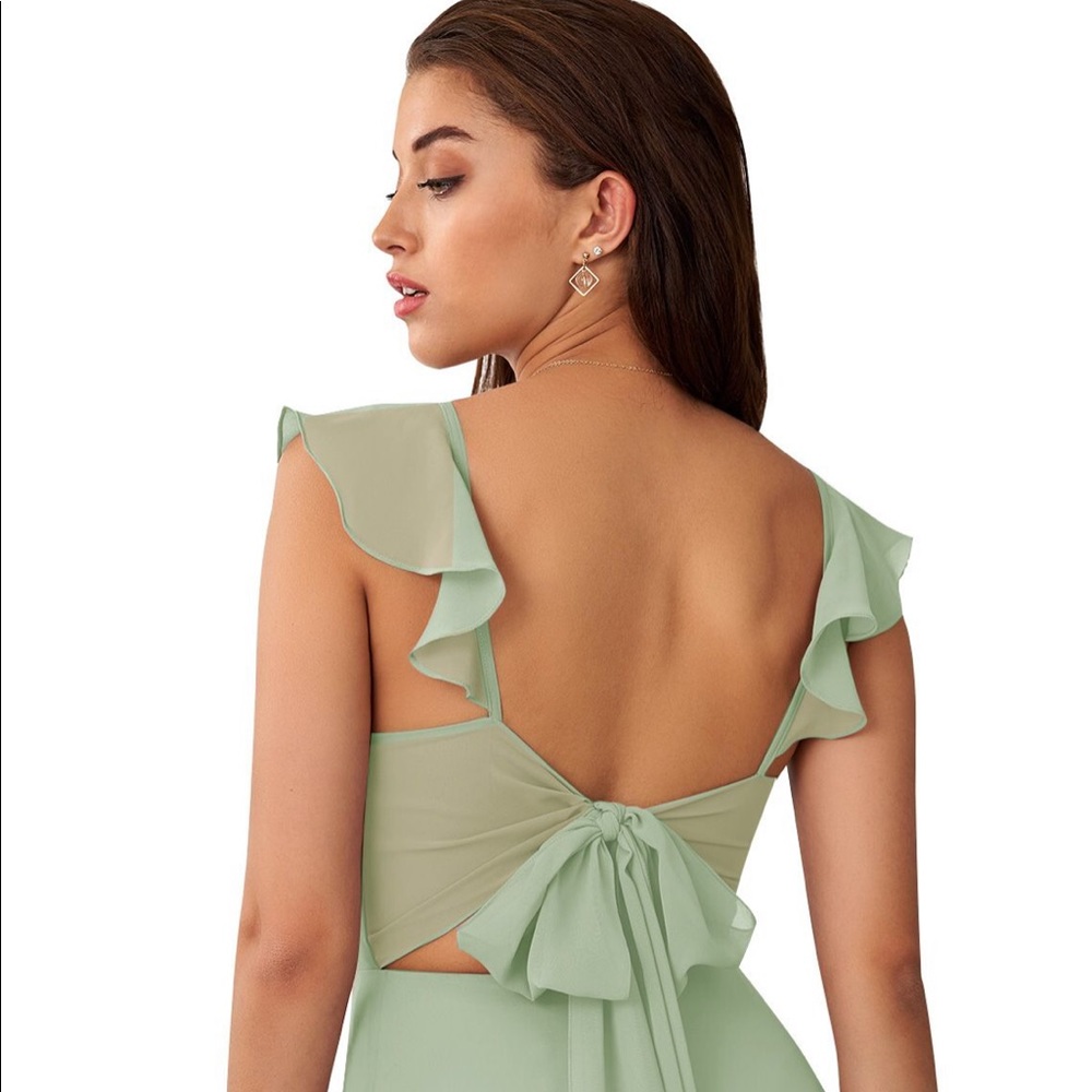 Azazie Dust Sage Everett Bridesmaid Dress size A04